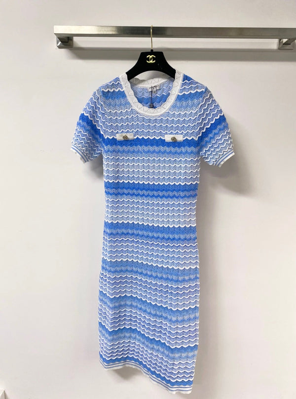 Chanel Three-Color Short-Sleeve Dress in Tencel