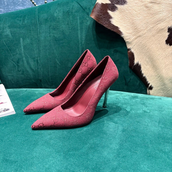 GG Pointed-Toe Slingback Rose Red Canvas 741267