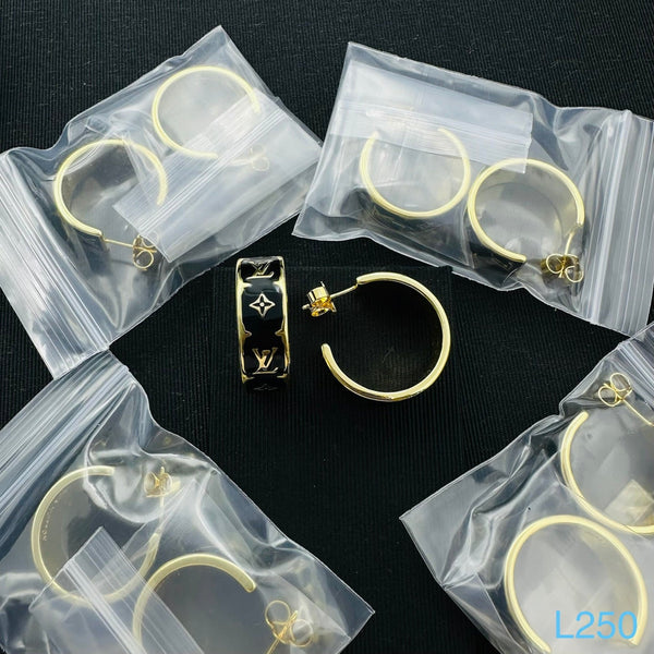 LV Nanogram Enamel Gold Black Earring