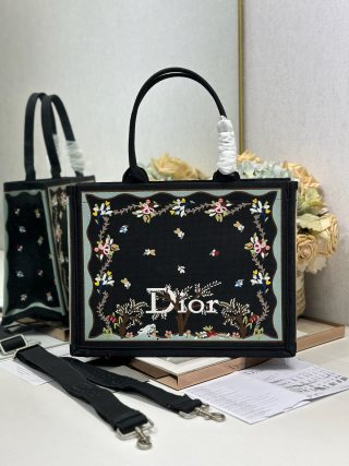 CD Book Tote Black with Revolution Flowers in Canvas 288342