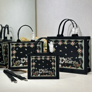 CD Book Tote Black with Revolution Flowers in Canvas 288342
