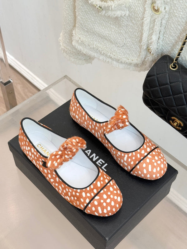 CC Leopard Print Bunny-Ear Mary Jane Flats Calfskin Pony Hair 841989