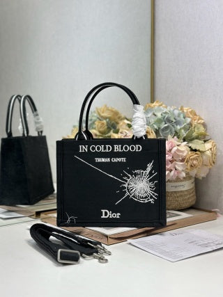 CD Book Tote Embroidered "In Cold Blood" Black in Canvas 288267