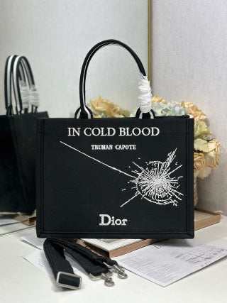 CD Book Tote Embroidered "In Cold Blood" Black in Canvas 288267