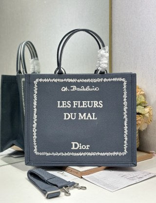 CD Book Tote Embroidered " Les Fleurs du Mal" Gray in Canvas 288240
