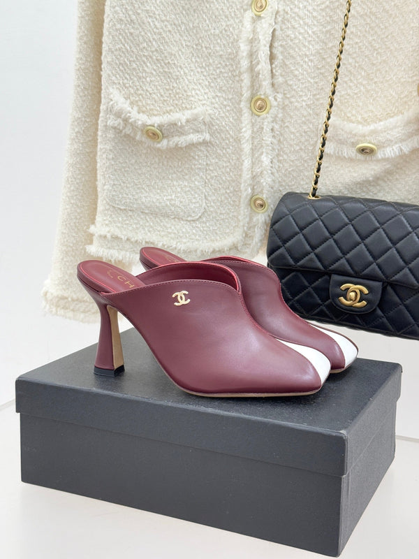 CC 26P Double C Color-Block Square-Toe Mule Slippers Calfskin 841994