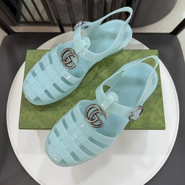 GG Sandals with Double G Light Blue Sliver TPU 818209