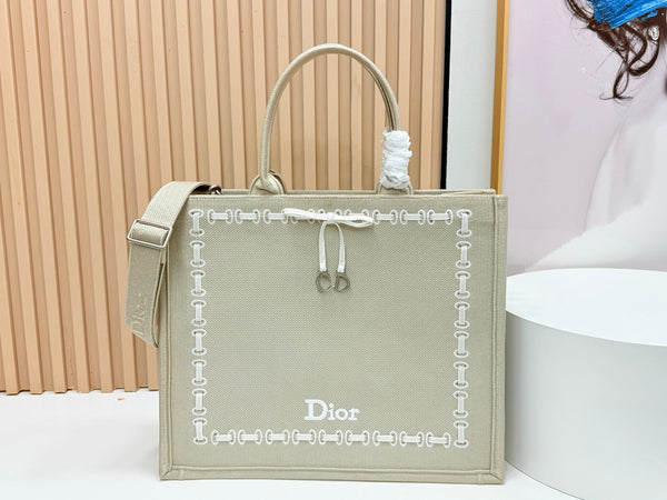 CD Book Tote Bag with Strap Beige in Embroidery 155367