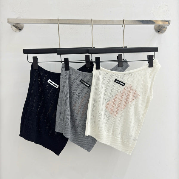 Miu Camisole en tricot ajouré à épaules dénudées en laine 2026 445545