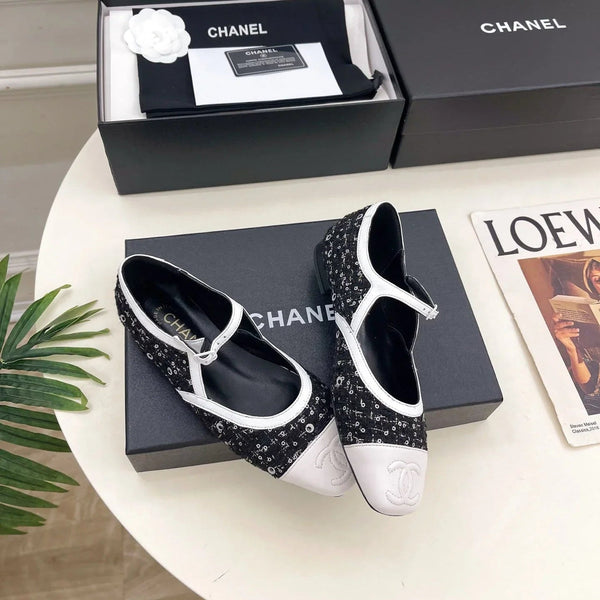 CC 2026 Mary Jane Flats Leather Sheepskin Tweed 831380
