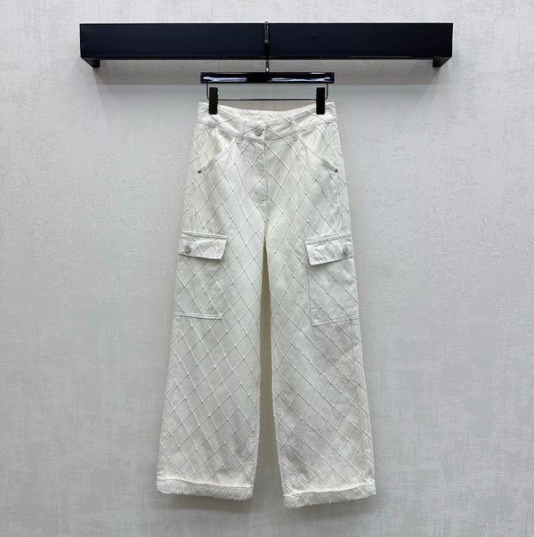 CC 26 Diamond-Patterned Denim Pants with Fold-Up Design in Cotton