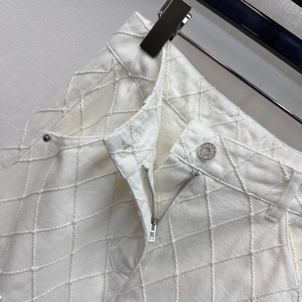 CC 26 Diamond-Patterned Denim Pants with Fold-Up Design in Cotton