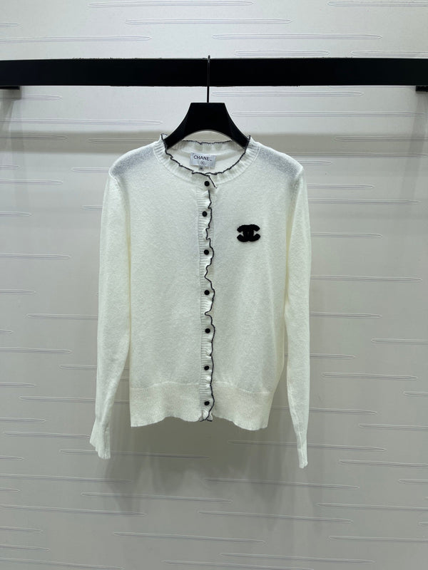 CC 26s Ruffled Round Neck Long-Sleeve Cardigan Wool 406558