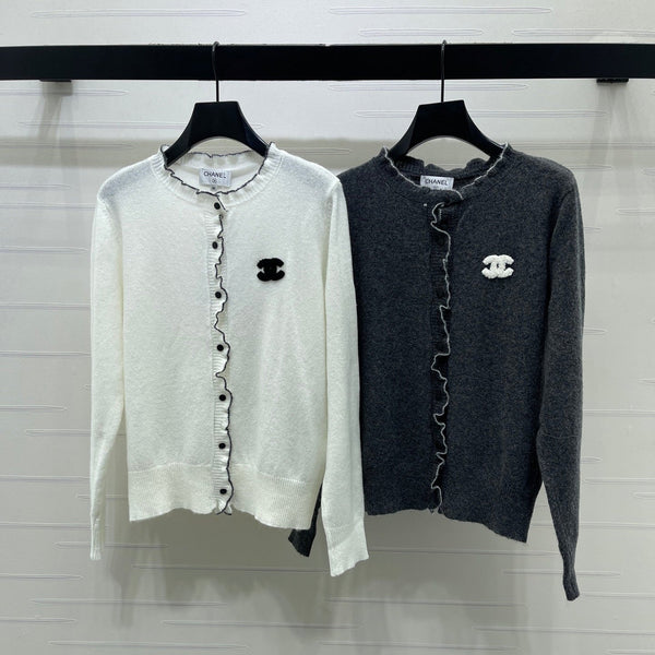 CC 26s Ruffled Round Neck Long-Sleeve Cardigan Wool 406558