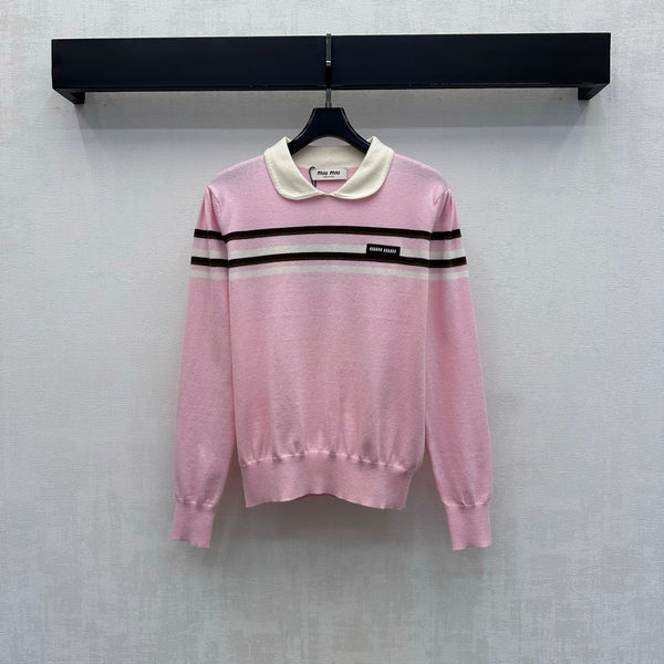 Miu Striped Knit Sweater Peter Pan Collar Wool 418716