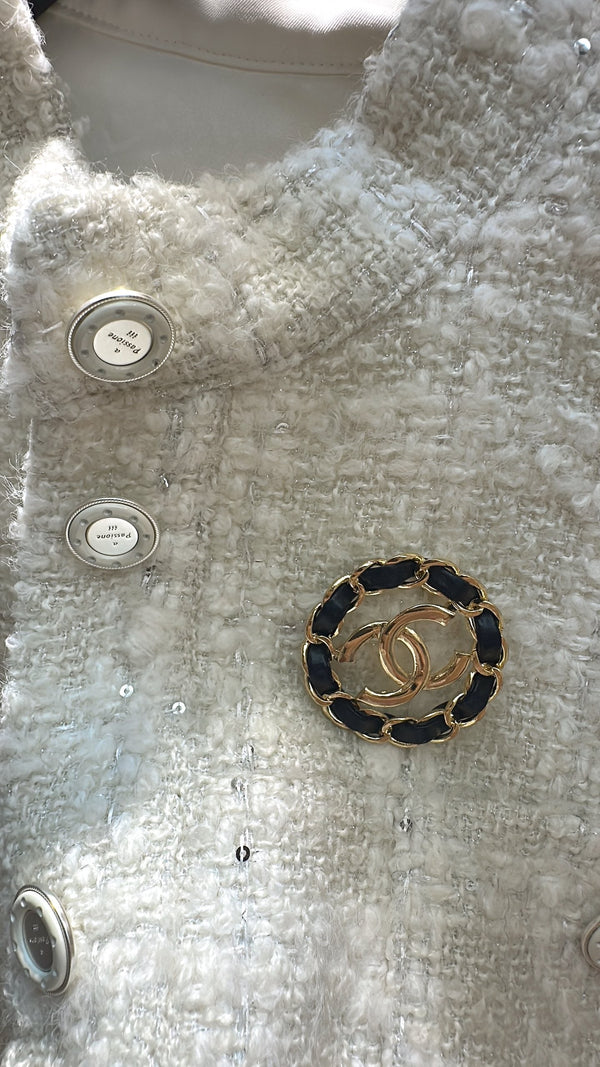 CC Stand-Collar Vest Jacket Cream White Tweed 415627