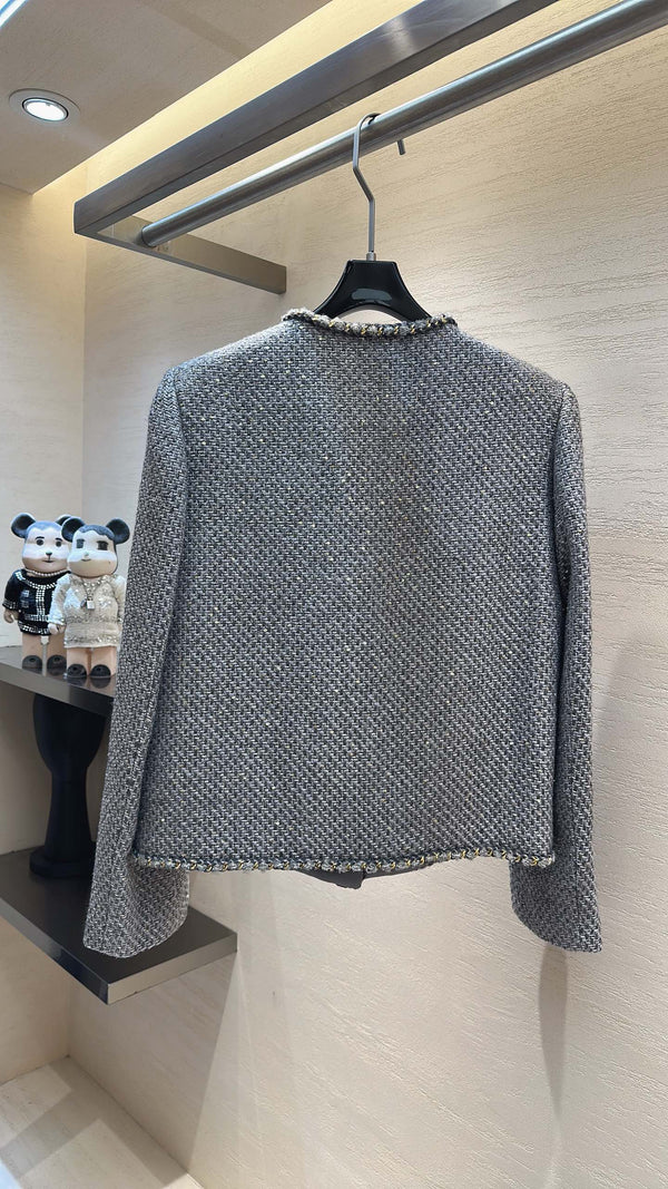 CC Jacket Gold Trim Gray Tweed 415620