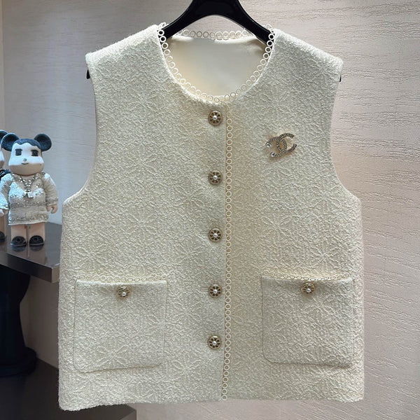 CC Embossed Textured Vest Jacket Cream White 415653