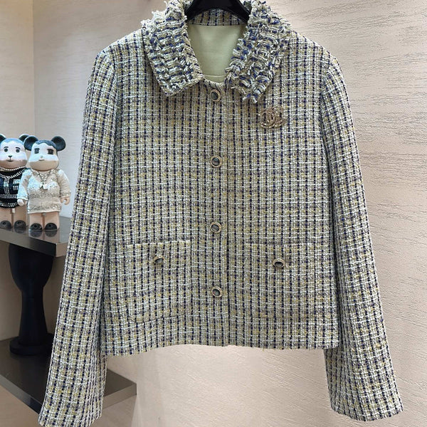CC Cropped Jacket Collar Detail Multicolor Tweed 415571