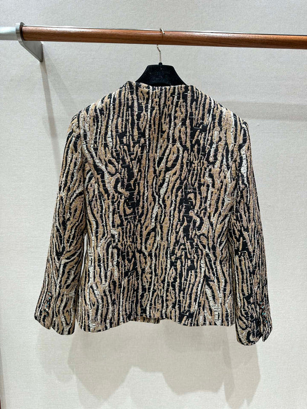 CC Métiers d'Art Animal Pattern Jacket Brown Black White Cotton Silk