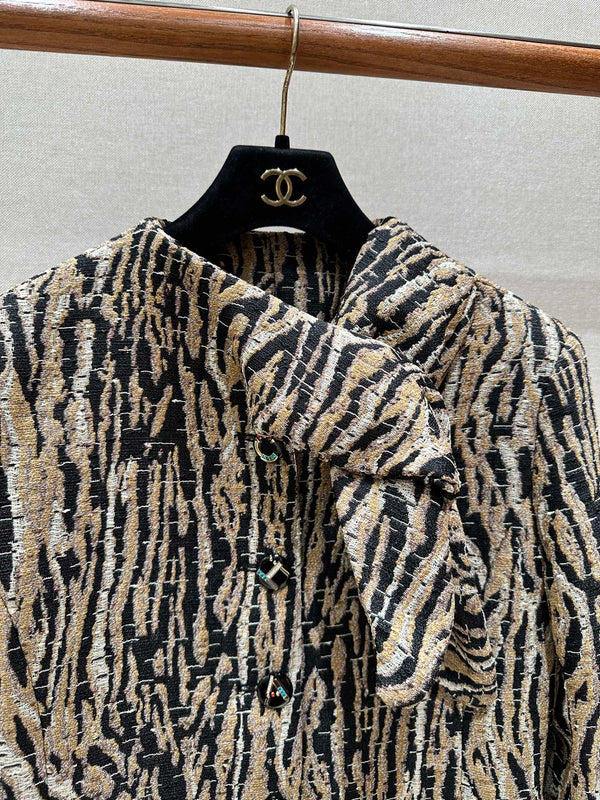 CC Métiers d'Art Animal Pattern Jacket Brown Black White Cotton Silk
