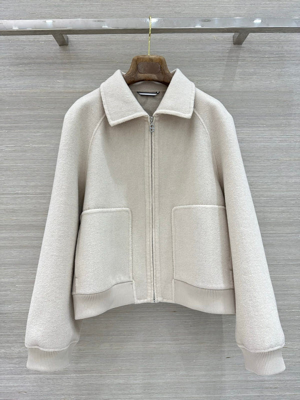 HM 26S Zip-Up Jacket Point Collar Patch Pockets Cashmere 427328