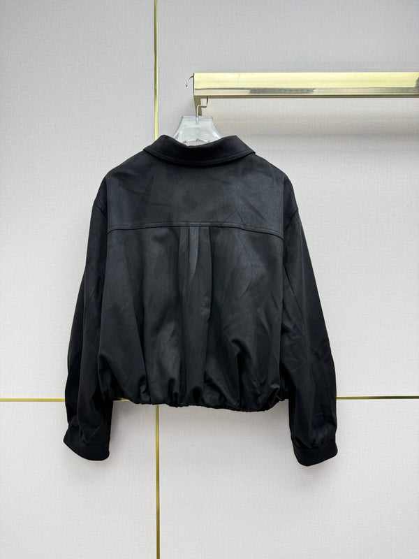 Prad 26SS Collared Jacket Triangle Logo Badge Pleated Hem 437534