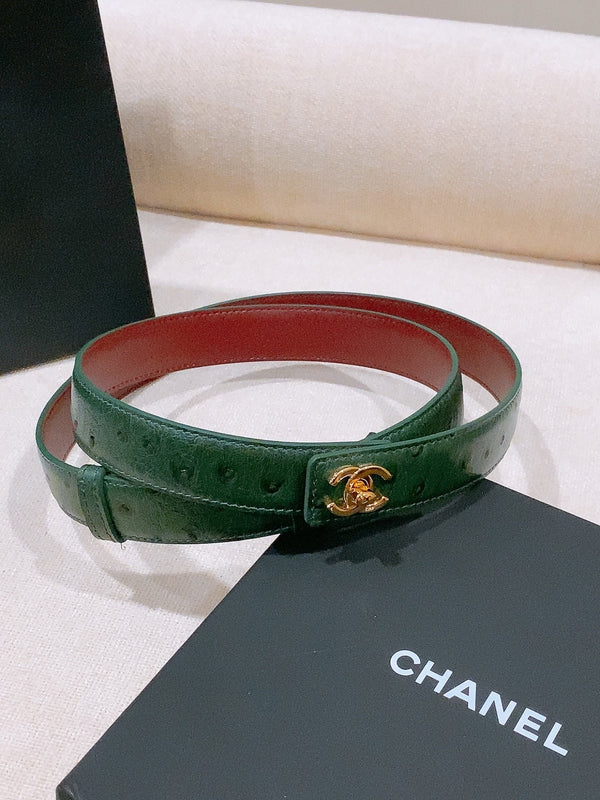CC 26FW Double C Twist Buckle Belt 25mm Embossed Green Cowhide Leather 218900