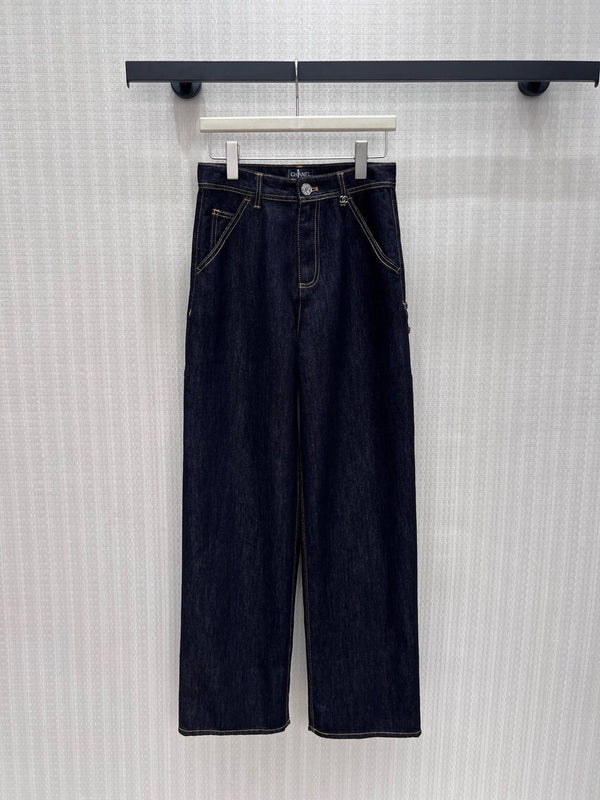 CC 26S High-Waist Wide-Leg Cargo Jeans Contrast Stitching Blue Cotton 437692