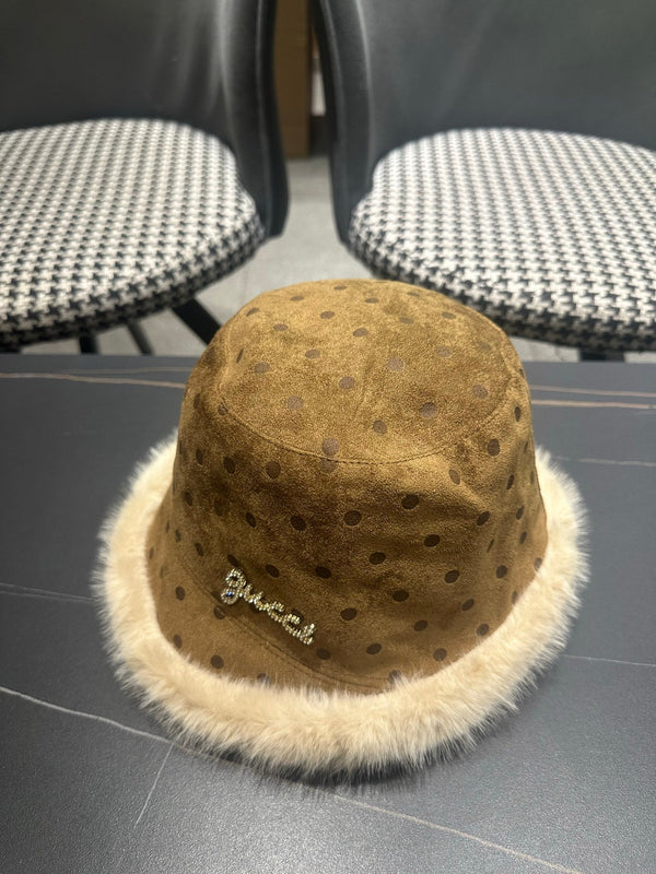 GG 26FW Polka Dot Bucket Hat Leather Faux Fur Trim 551881