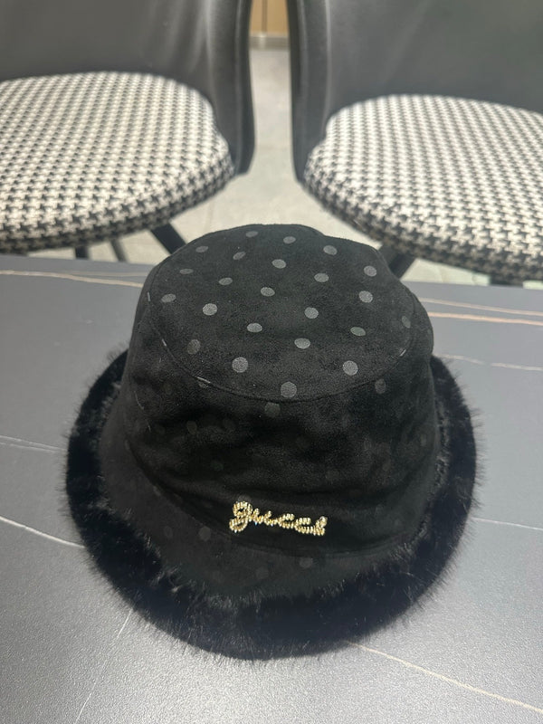 GG 26FW Polka Dot Bucket Hat Leather Faux Fur Trim 551881