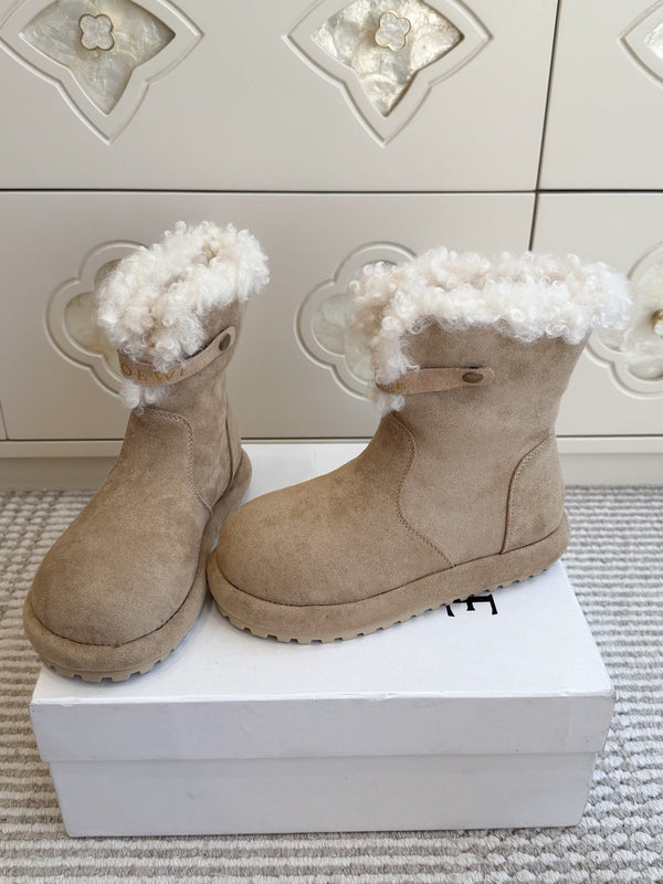 LW 26FW Curly Shearling Cuff Snow Boots Suede 193310