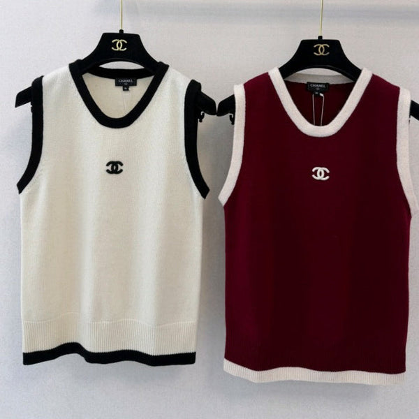 CC 26s Contrast Trim Knit Vest Cashmere 450771