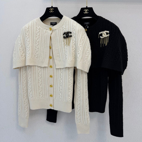 CC 26s Cape Detail Cable Knit Cardigan Cashmere 450974