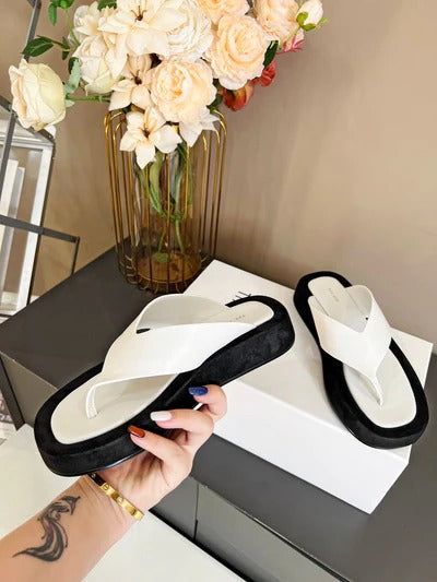 The Row Sandales Plateformes Ginza Cuir Velours Noir Blanc 293551
