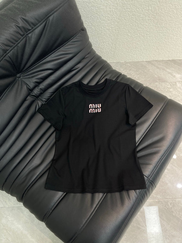T-shirt en coton Miumiu 2026 à manches courtes brodé cœur 345844