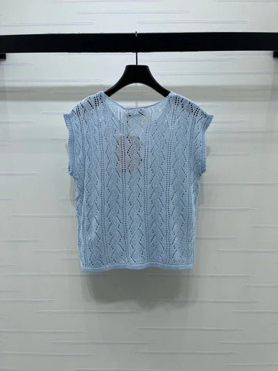 Miu 2026 Sequined Openwork Knit Short-Sleeve Top Wool 375034