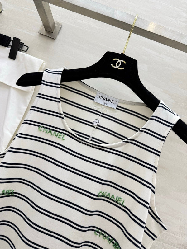 Chanel 2026 Gilet Rayé Brodé Coton Blanc Noir 213363
