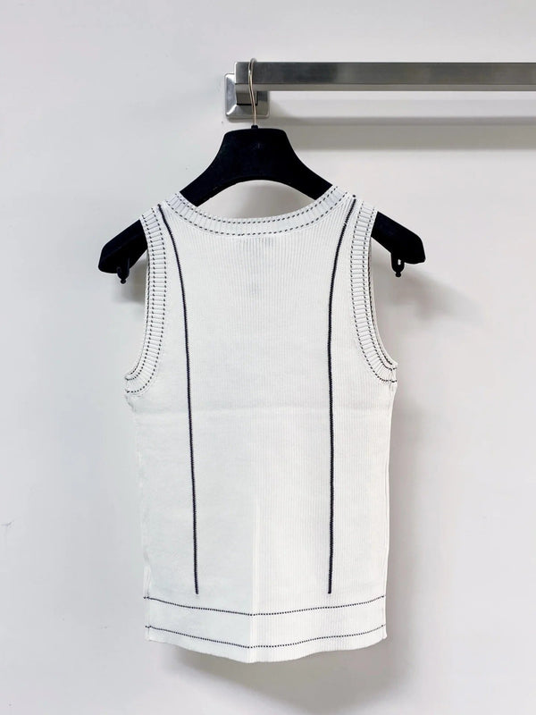 Gilet col en V nœud Chanel 2026 Laine blanche 212271