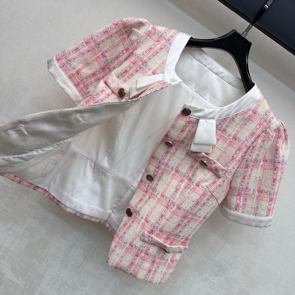 Chanel 2026 Plaid Set Pink White Polyester 314958