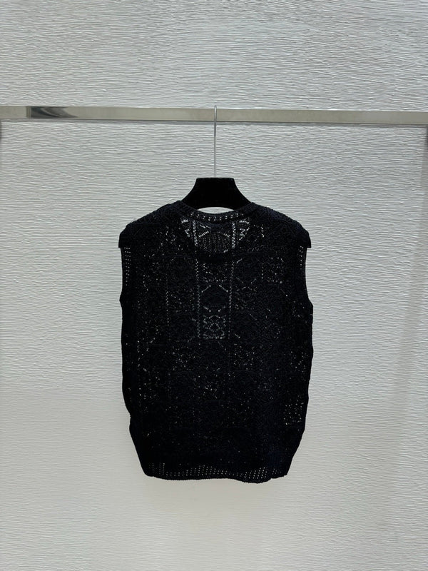 Chanel 2026 Gilet tricoté col rond ajouré Laine Polyester 170692