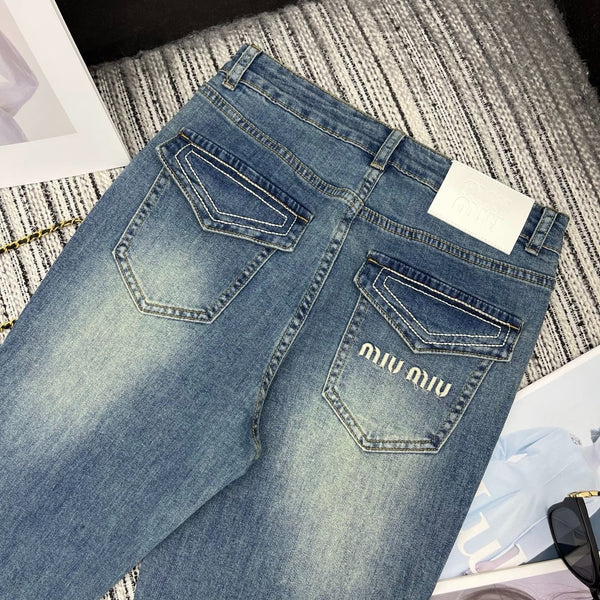 Miumiu 2026 Jean évasé en coton bleu 178941