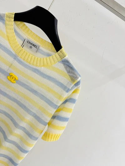 Chanel 2026 Striped Knit Short-sleeved Top Tencel Nylon 316880