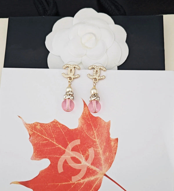 Boucles d'oreilles en diamant gourde rose CC Double C or clair
