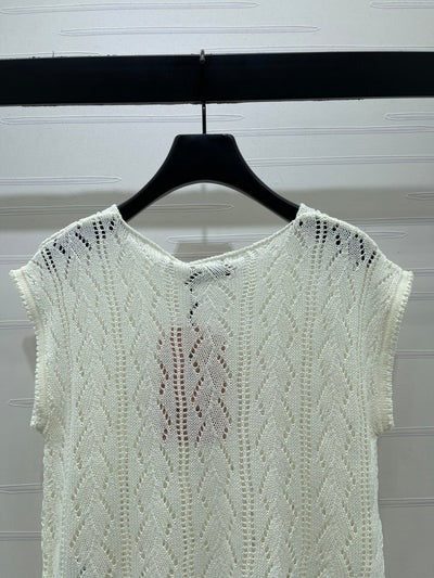 Miu 2026 Sequined Openwork Knit Short-Sleeve Top Wool 375034