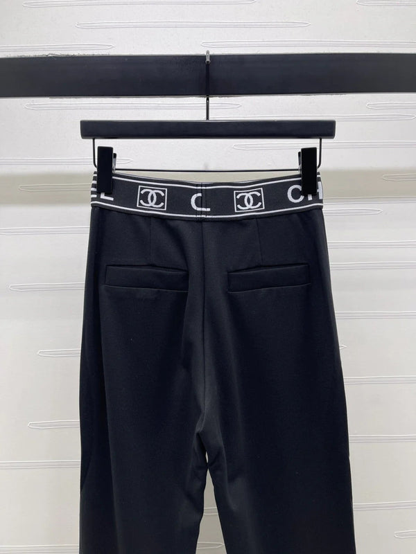 Chanel 2026 Pantalon Évasé Lettre en Sangle Coton Polyamide Noir Blanc 363365