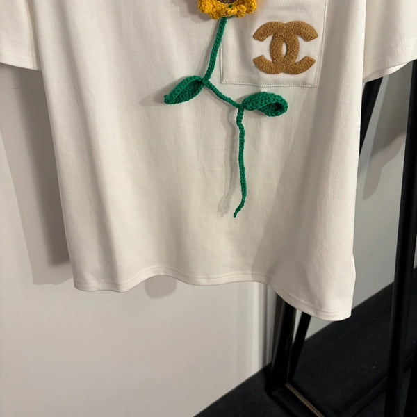 Chanel 2026 T-shirt Chrysanthème au Crochet Coton Blanc 150106