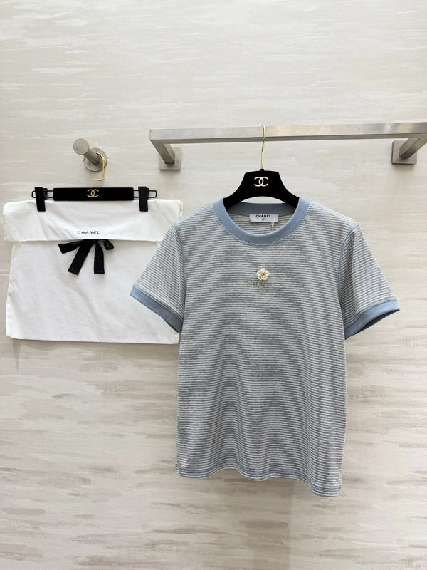 T-shirt rayé Chanel 2026 Camélia Coton 213368