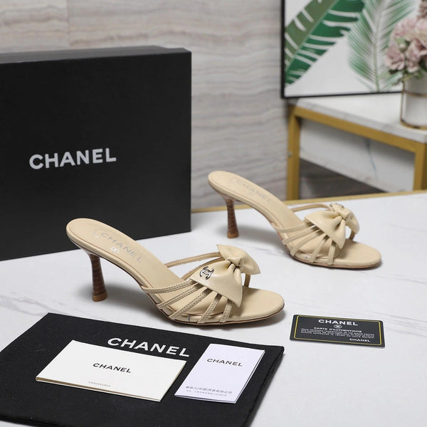 CC 2026 High-heeled Sandals With Delicate Bow 80mm Beige Cowhide 758428