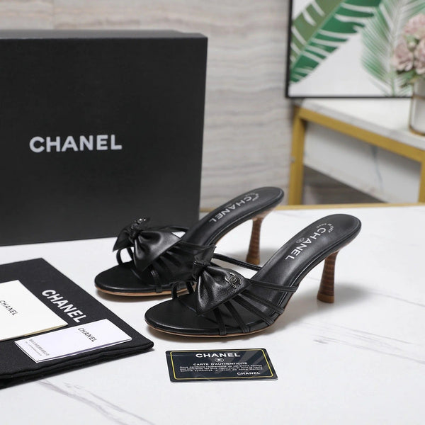 CC 2026 High-heeled Sandals With Delicate Bow 80mm Black Cowhide 758430